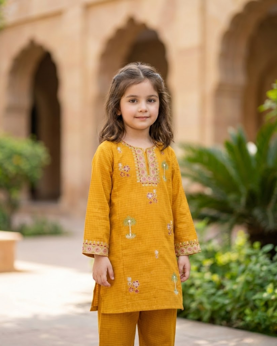 Girls Embroidered Lawn Suit - Mustard Yellow | Eid Collection