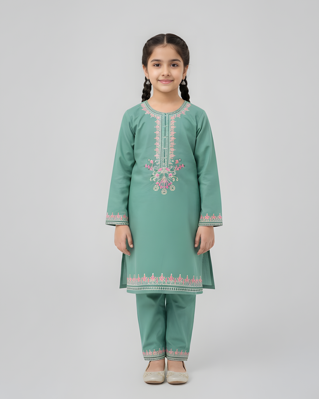 Light Green Embroidered Lawn Suit for Girls | Eid Collection