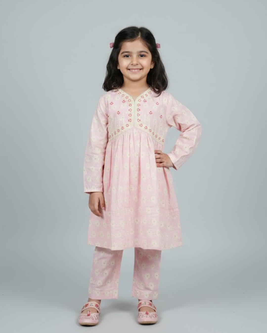 Light Pink Embroidered Lawn Frock for Girls | Eid Collection