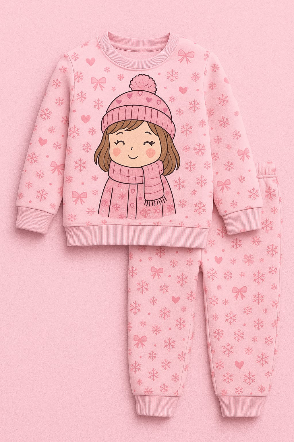 New Arrivals - Allover Printed Fleece Winter Track Suit for Girls