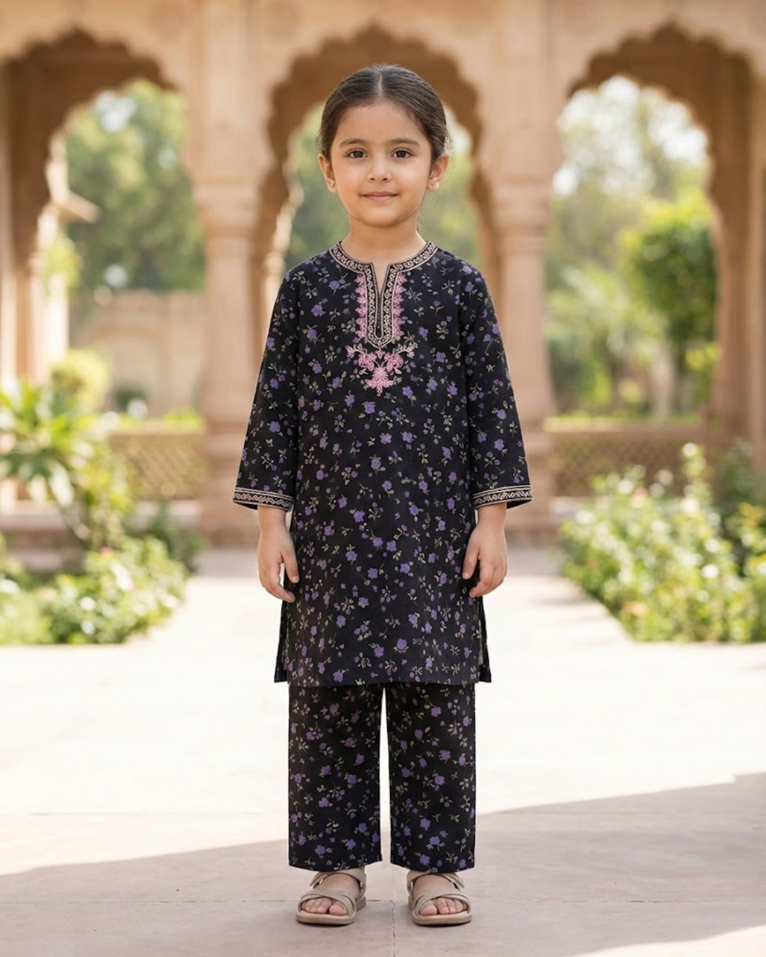 Black Floral Embroidered Lawn Suit for Girls | Eid Collection