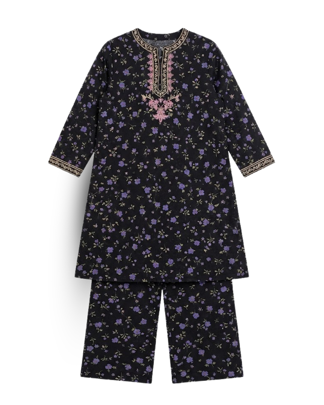 Black Floral Embroidered Lawn Suit for Girls | Eid Collection