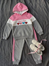 Heart Print Girls Hooded Fleece Tracksuit