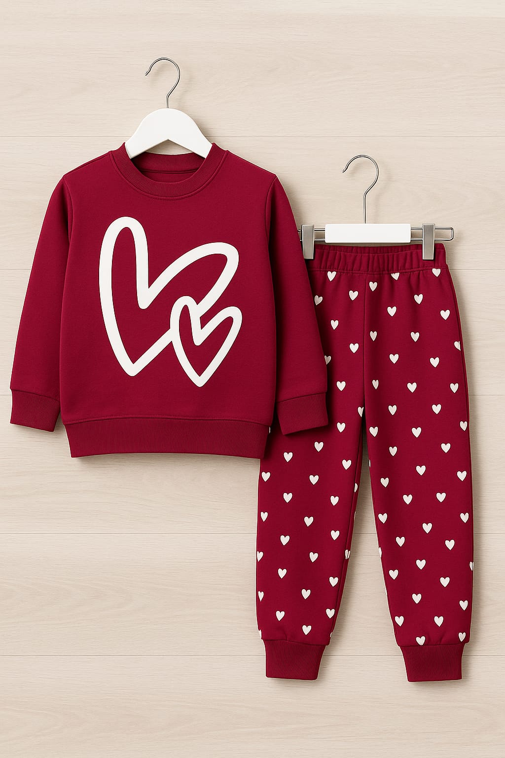 Red with White Hearts Little Stylish Trendsetter Girls Winter Track Suit