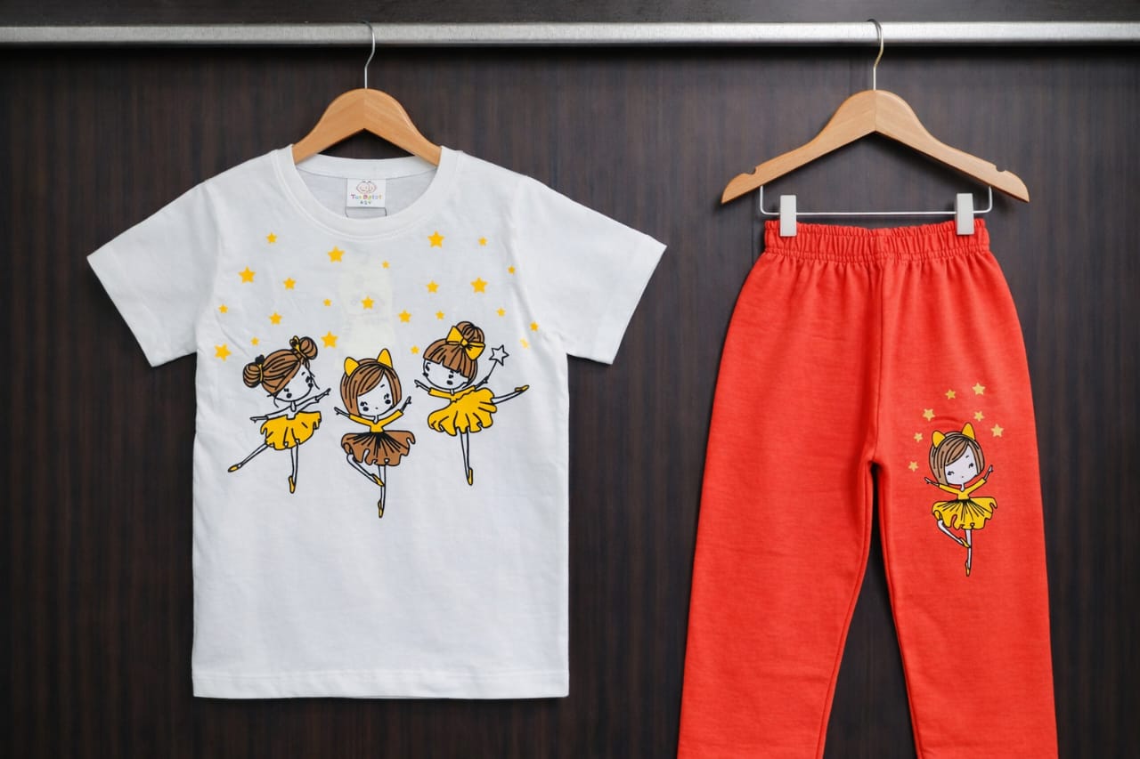 Ballerina Dreams Girls Outfit Set | White T-Shirt & Coral Pants