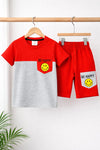 Be Happy Boys Outfit Set | Red & Grey Smiley Face T-Shirt & Shorts