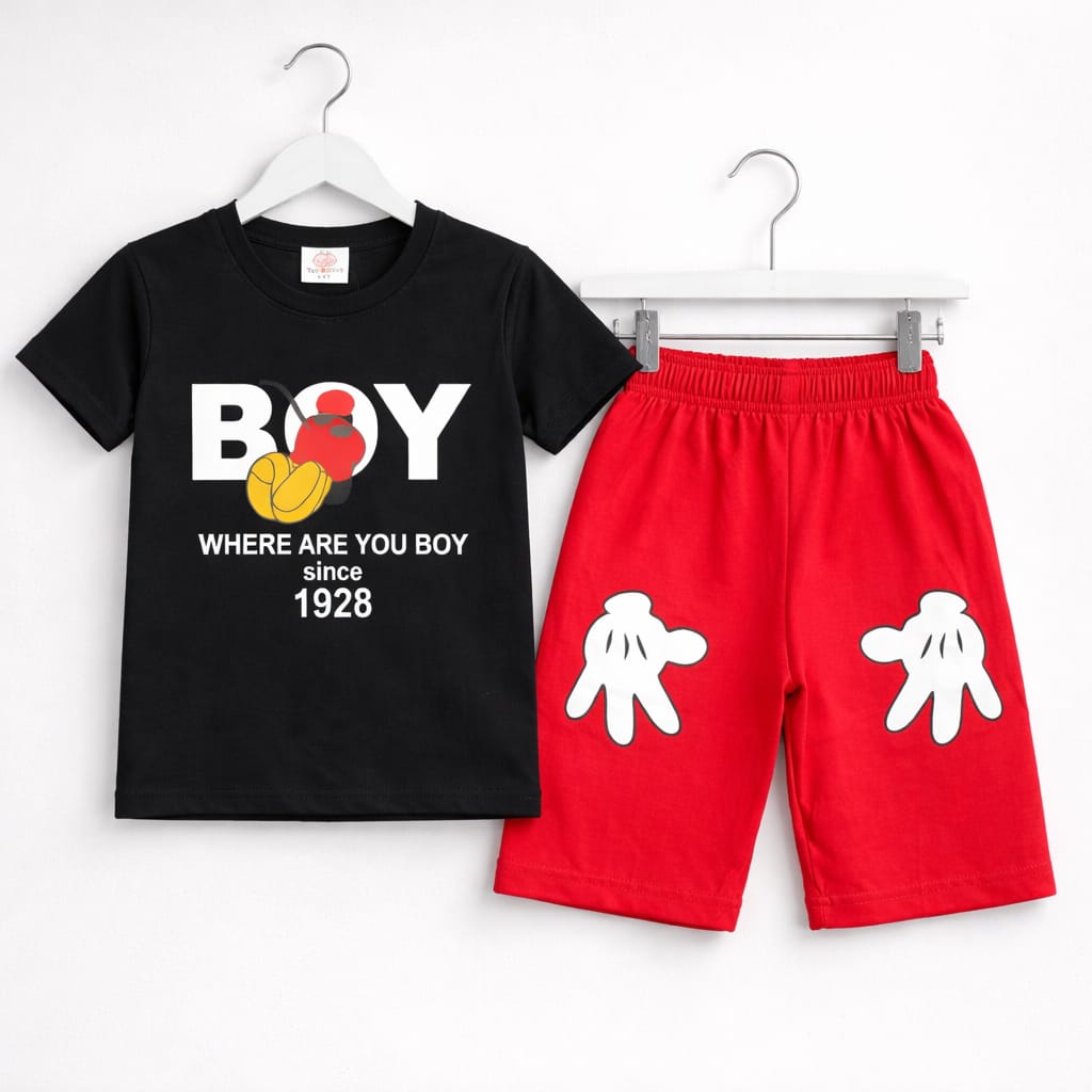 Mickey Mouse Boys Outfit Set | Black T-Shirt & Red Shorts