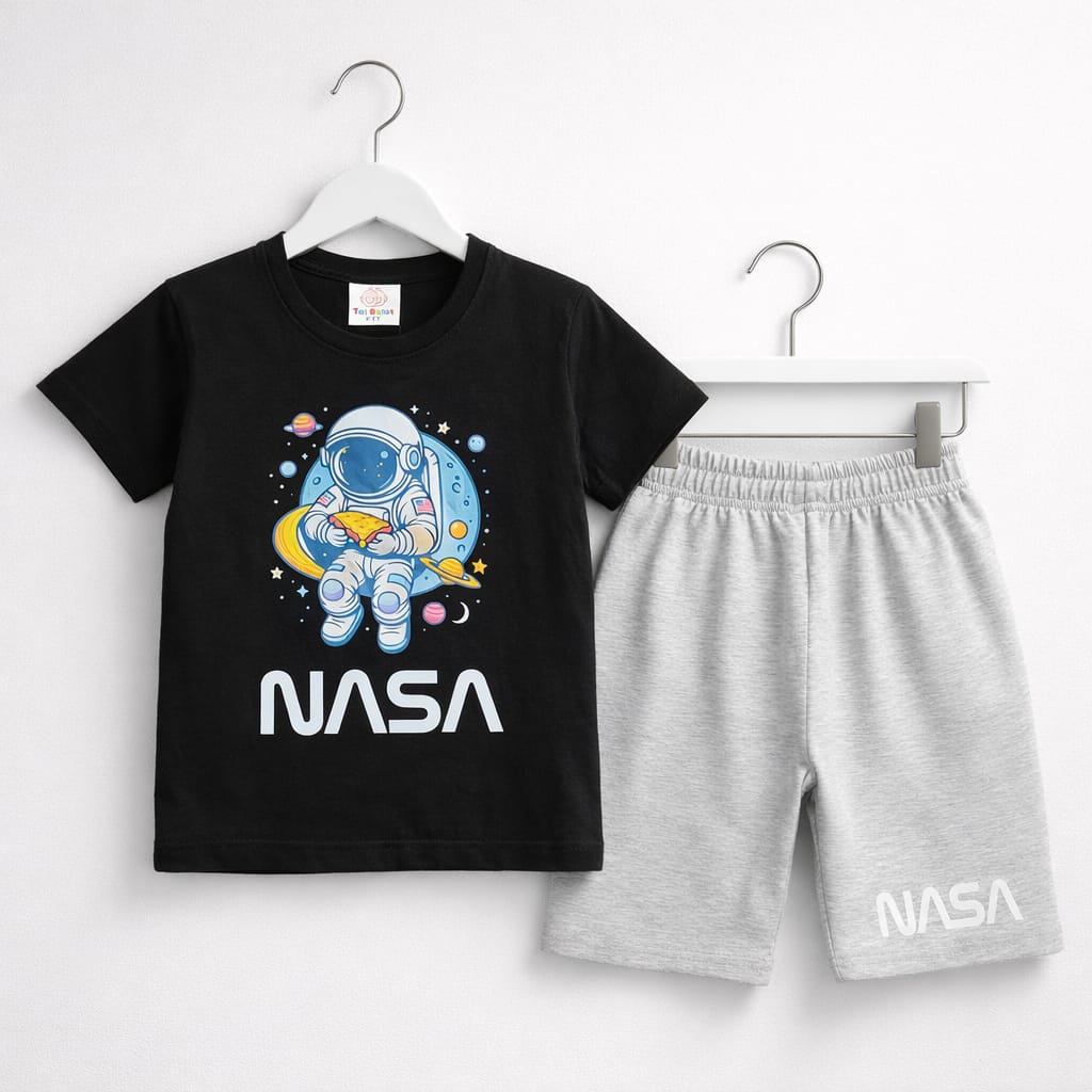 NASA Astronaut Boys Outfit Set | Black T-Shirt & Grey Shorts
