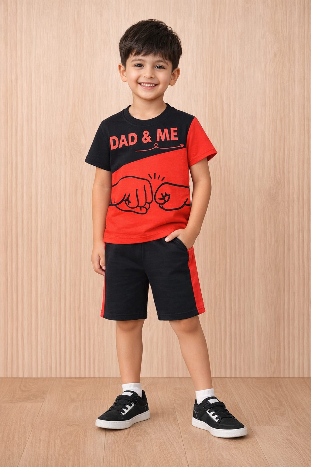 Dad & Me Boys Outfit Set | Black & Red Fist Bump T-Shirt & Shorts