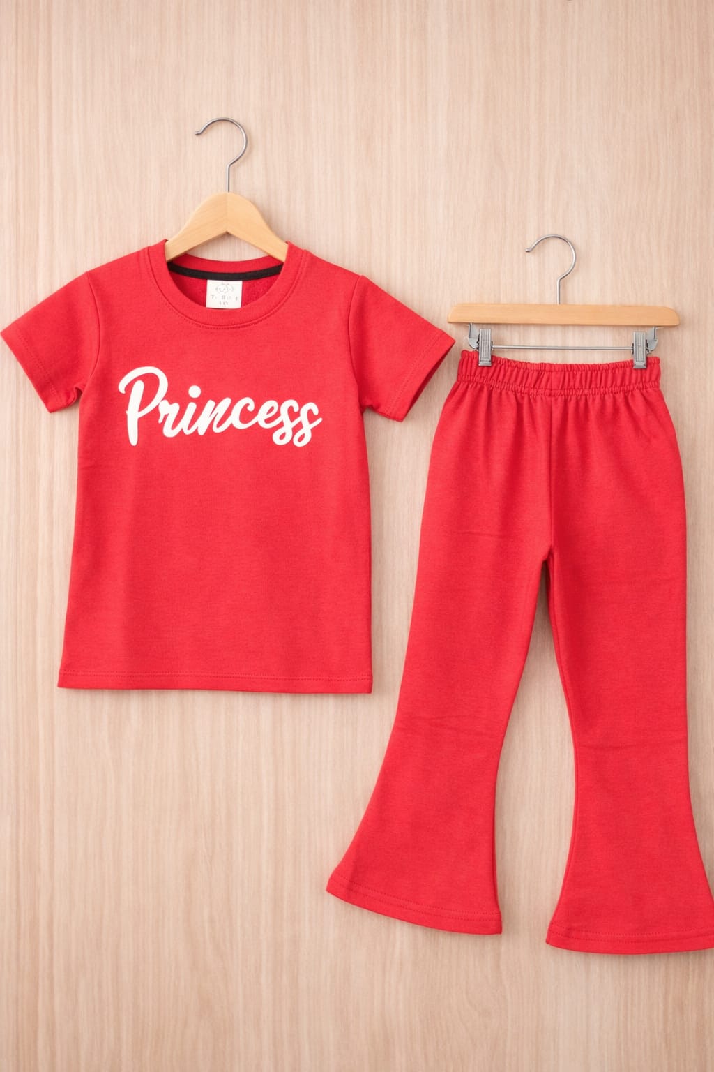 Princess Girls Outfit Set | Coral Red T-Shirt & Flared Pants