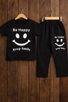 Be Happy Keep Smile Unisex Outfit Set | Black Smiley Face T-Shirt & Trouser