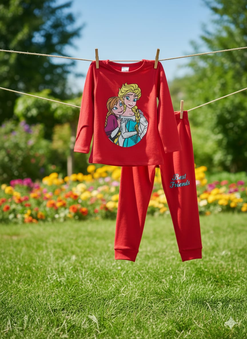 Best Friend Girls Track Suit | Red Princes Long Sleeve Top & Flared Pants