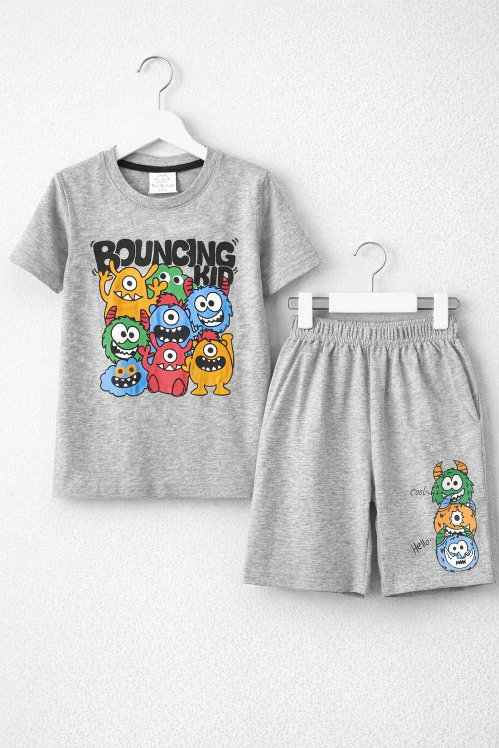 Boys Bouncing Kid Monster Print T-Shirt & Shorts