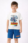 Boys Robot Print Casual Suit - White & Royal Blue T-Shirt & Shorts