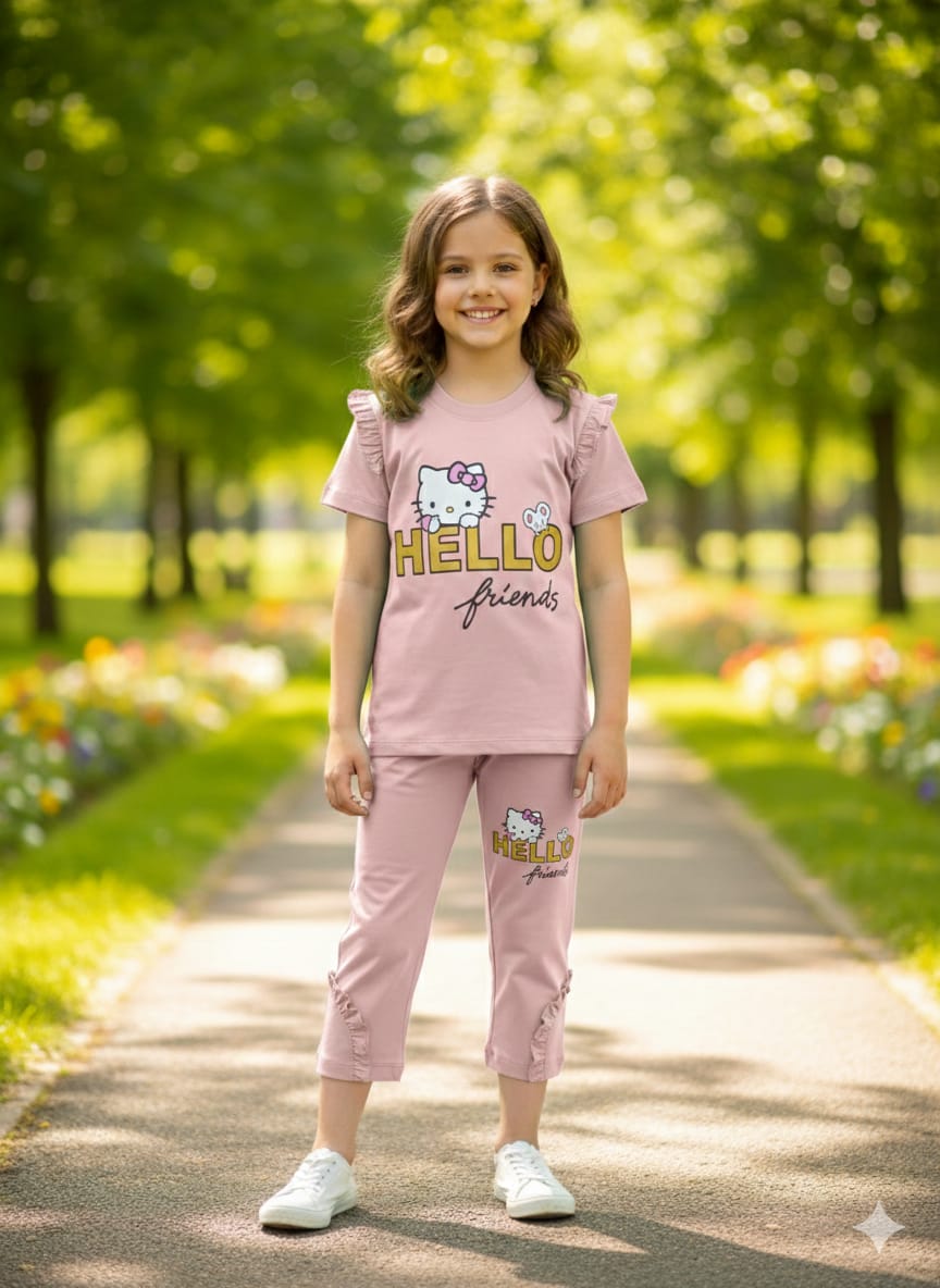 Girls Hello Kitty Print Top & Capri Set