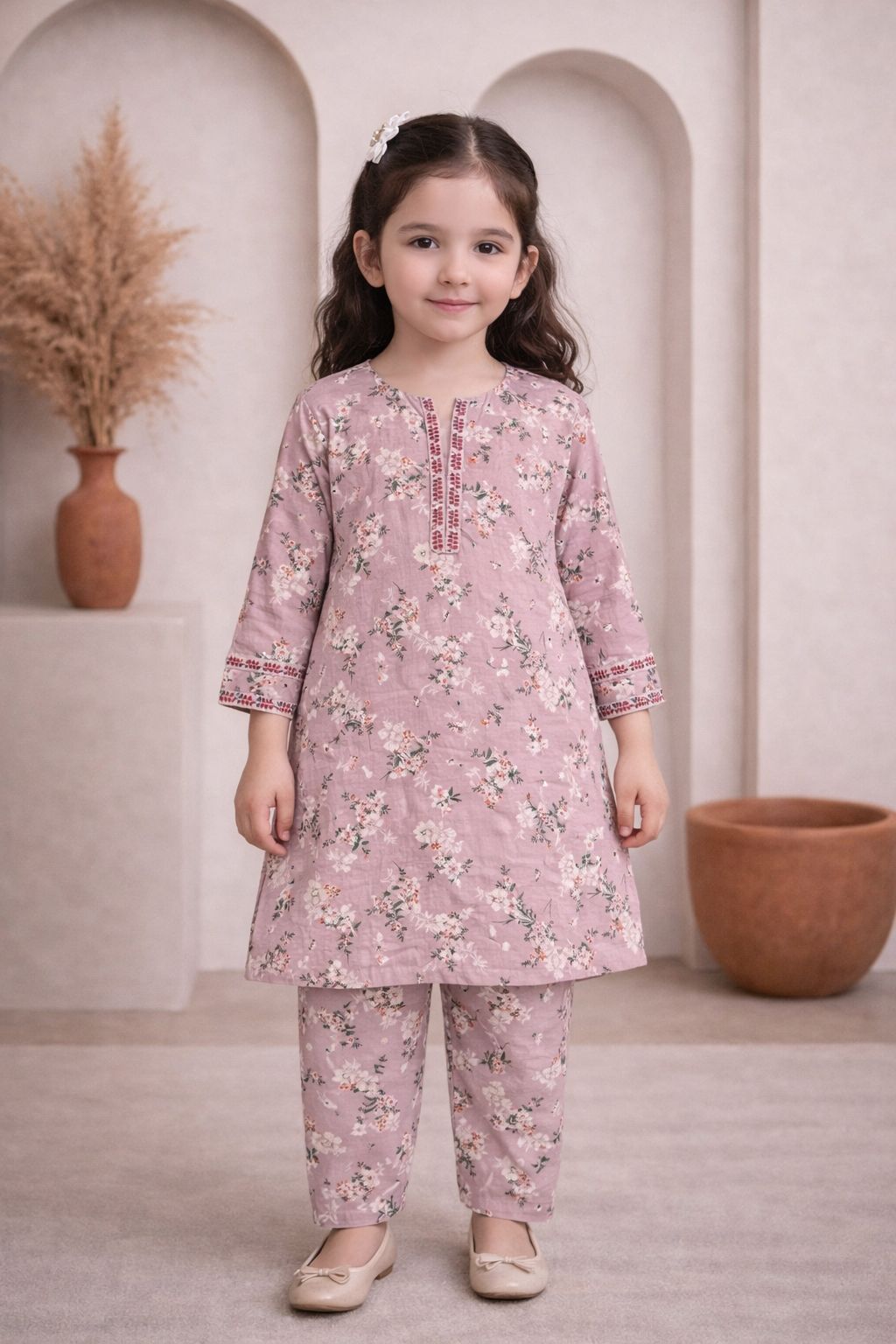 Pink Floral Printed Suit for Girls - Summer | Eid Collection