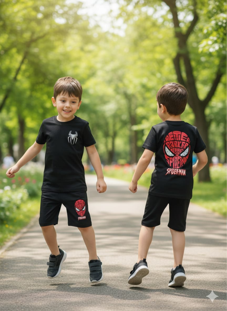 Boys Spider-Man T-Shirt & Shorts Set | Black Licensed Summer Outfit