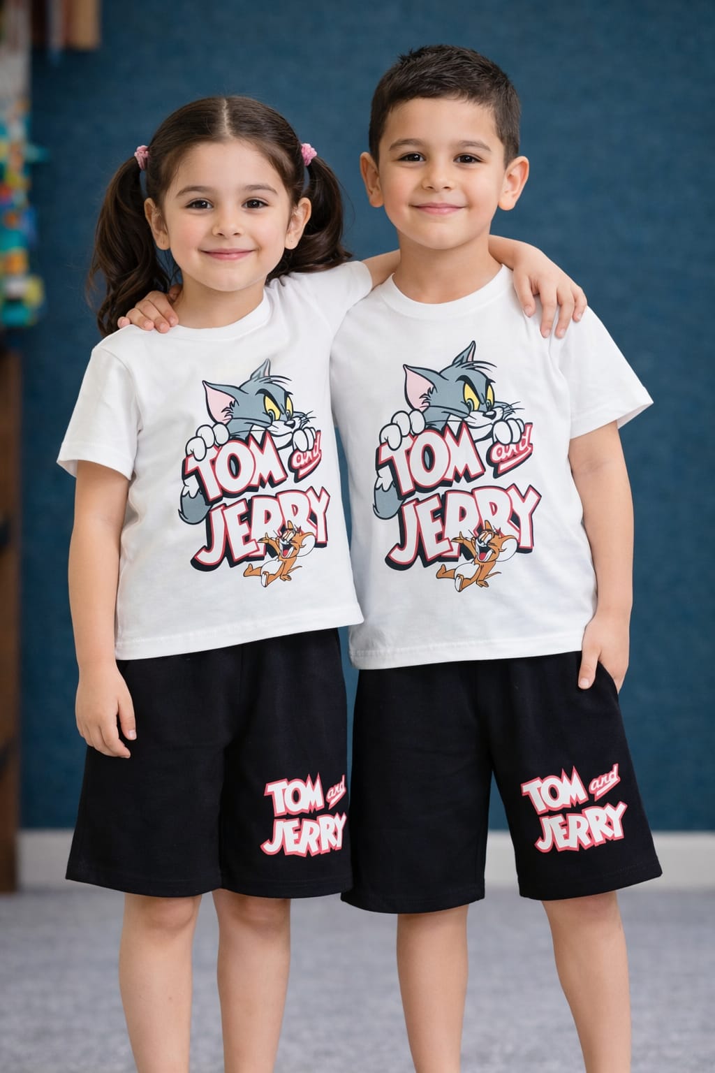 Kids Tom and Jerry T-Shirt & Shorts Set | White & Black Summer Outfit