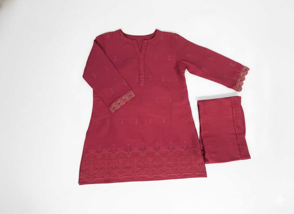 Mehroon Embroidered Lawn Suit for Girls | Eid Collection