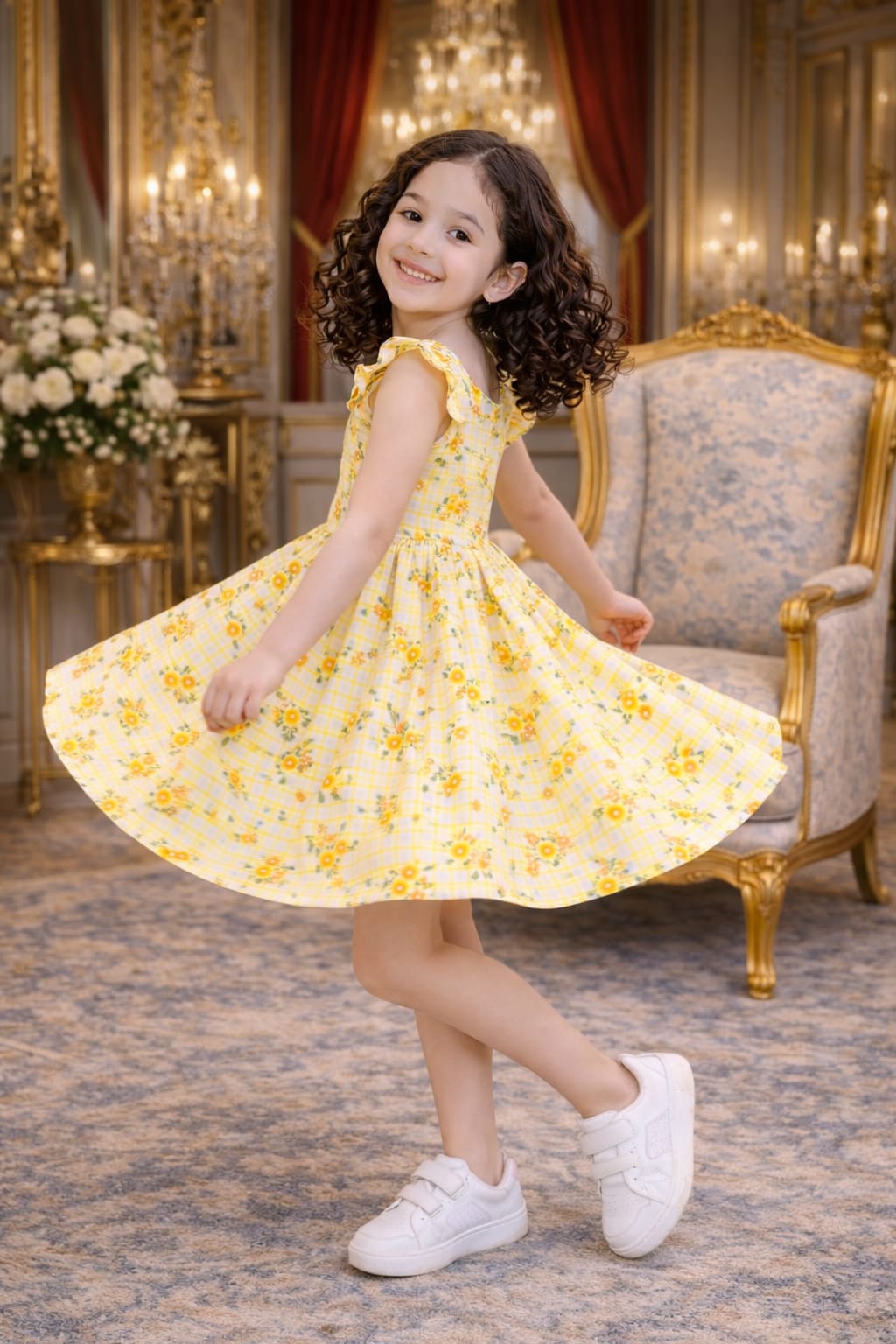 Printed Yellow Floral Top - Sleeveless Summer Dress | Eid Collection