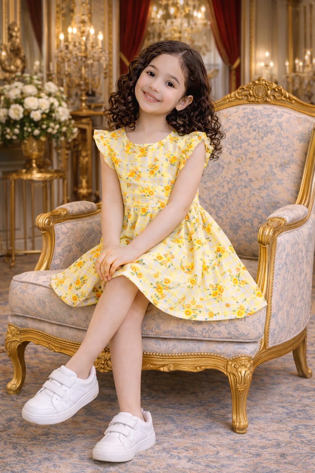 Printed Yellow Floral Top - Sleeveless Summer Dress | Eid Collection