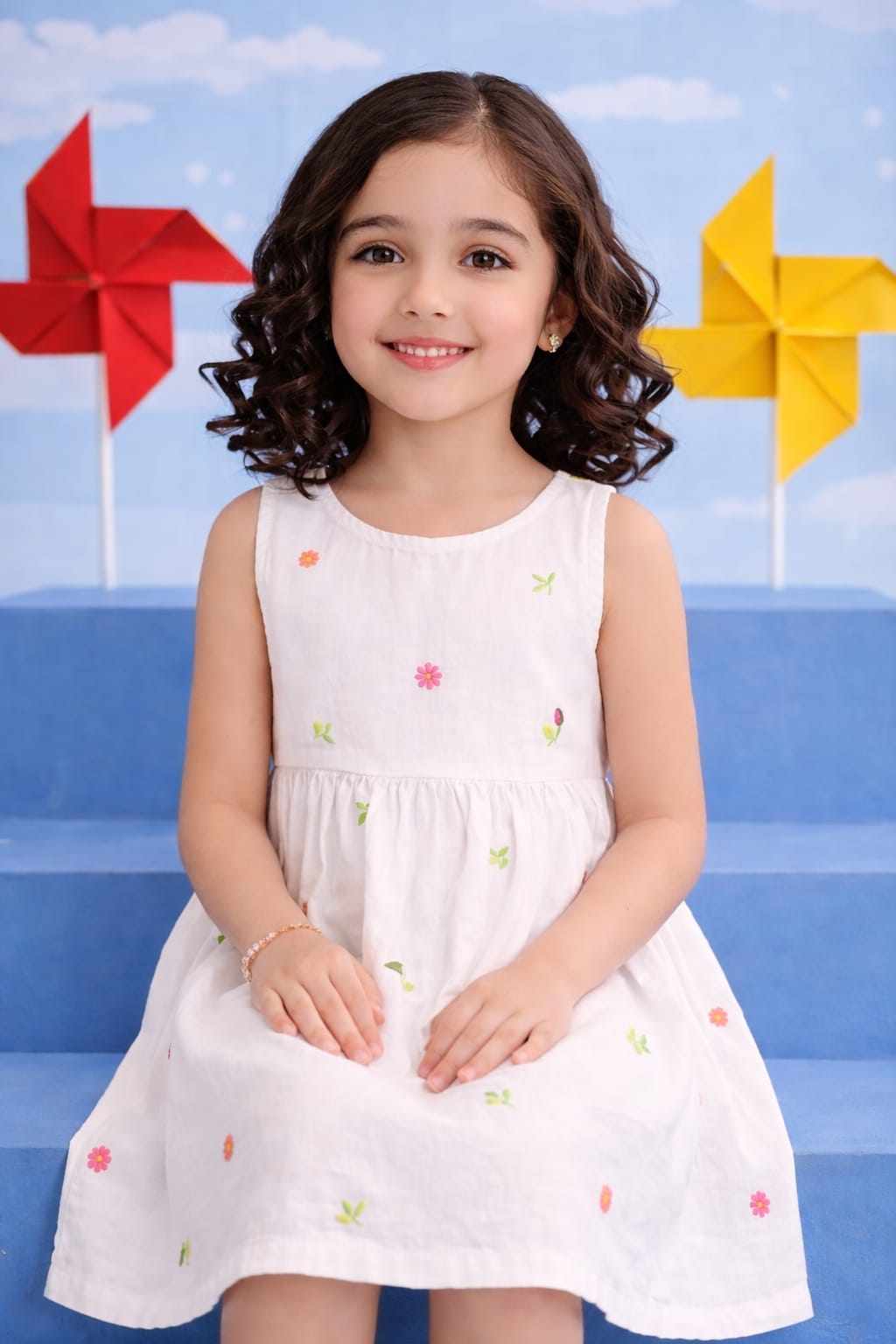 Girls White Floral Embroidered Frock - Sleeveless Summer Dress | Eid Collection