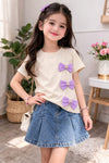Girls Light Yellow Bow T-Shirt