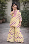 Yellow & Purple Floral Embroidered Lawn Kurti Sharara