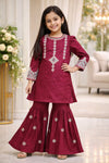Maroon Embroidered Lawn Kurti Gharara Set