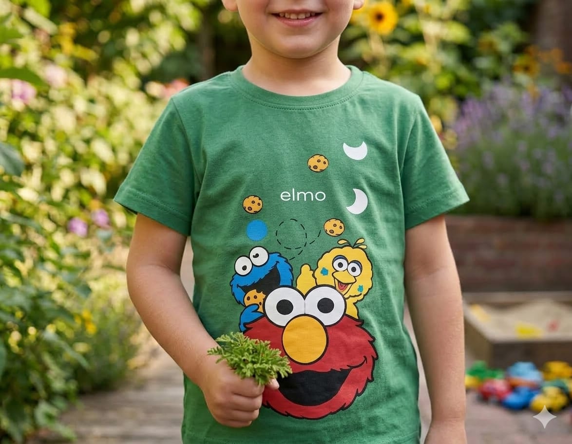 Elmo Sesame Street Co-Ord Set | Green Graphic Tee & Shorts for Kids