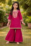 Magenta Embroidered Lawn Kurti & Gharara Set