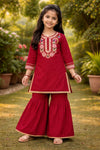 Red Embroidered Lawn Kurti & Gharara Set