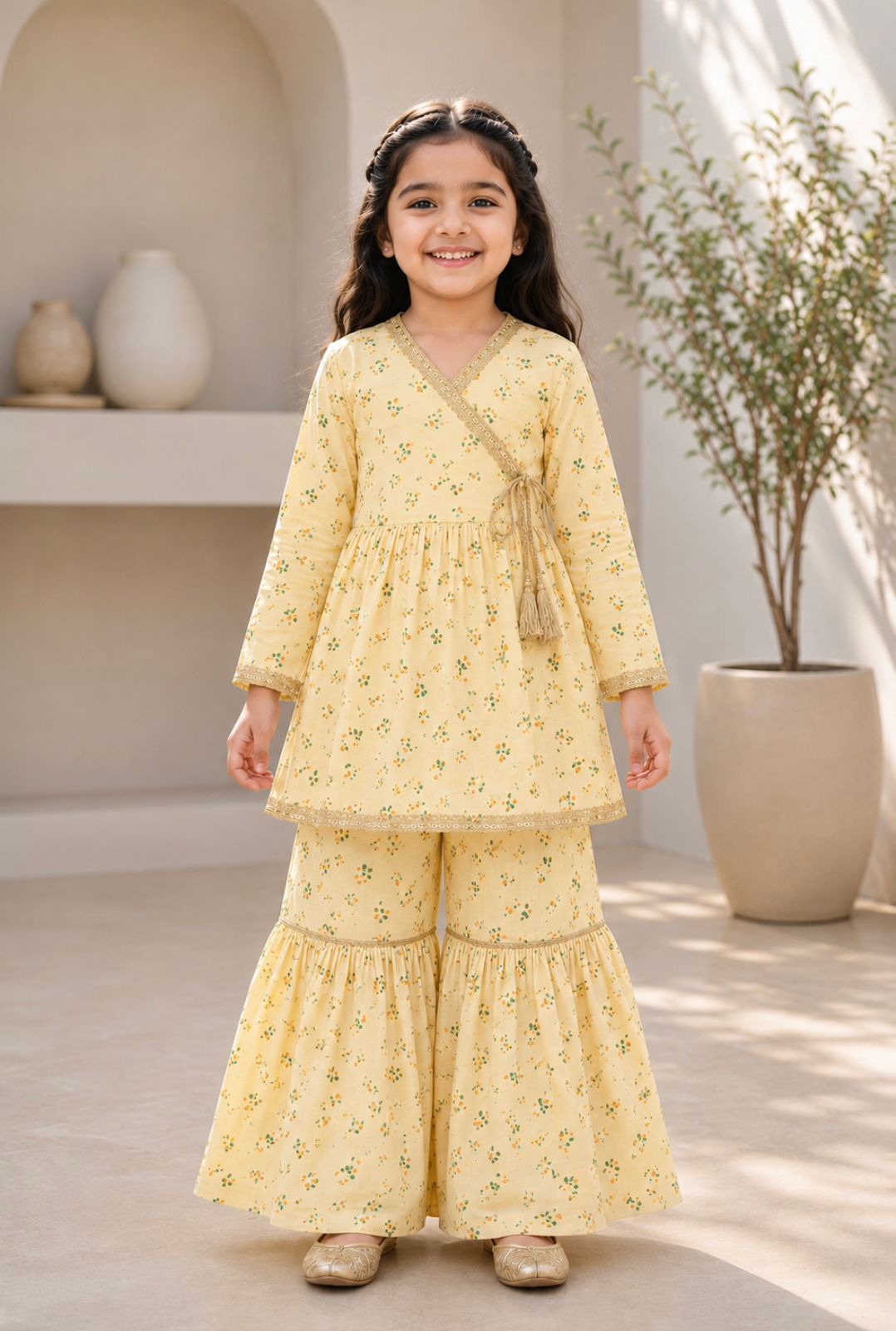 Yellow Angrakha Sharara Set – Floral Print