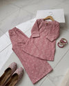 Pink Floral Embroidered Khaddar Kurta Set