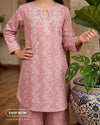 Pink Floral Embroidered Khaddar Kurta Set