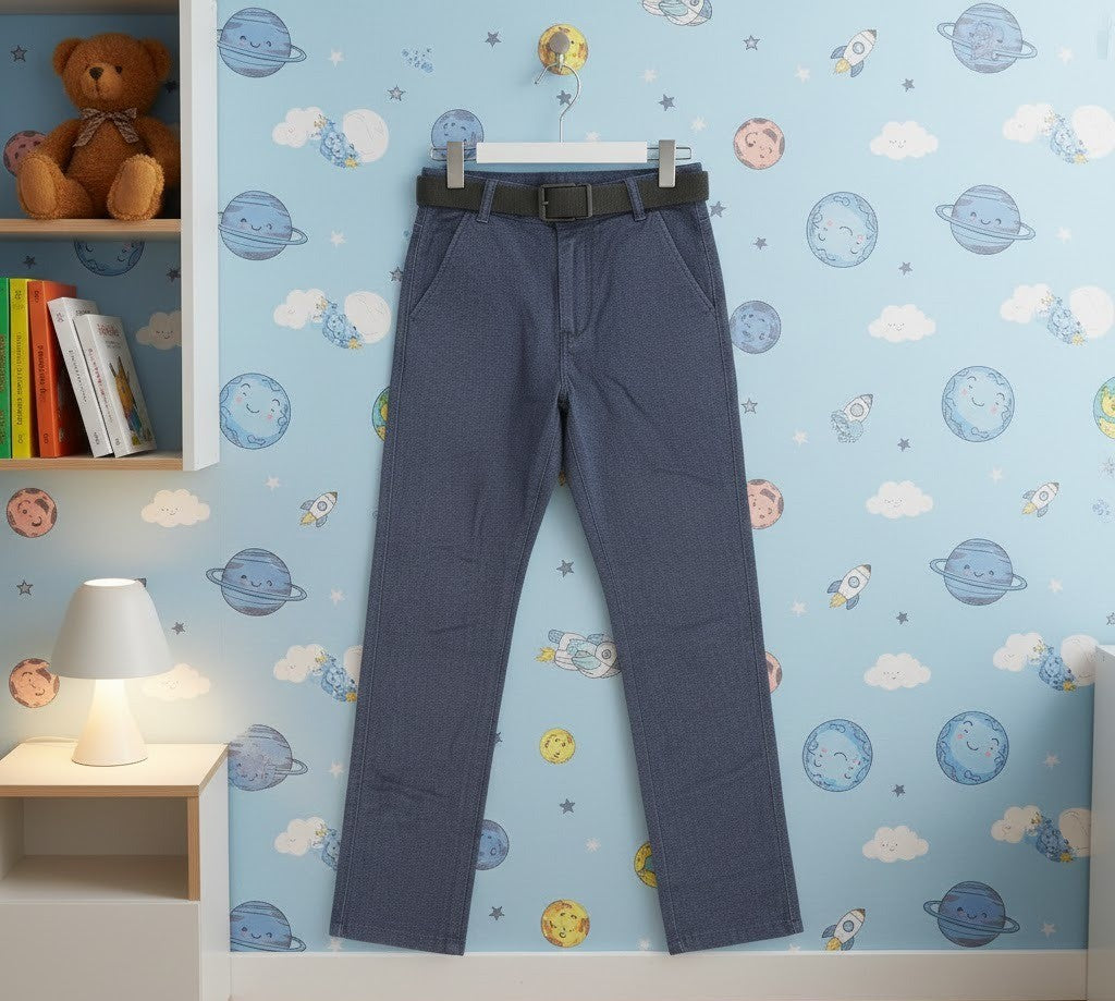 Boys Blue Stretchable Pants - Smart Dress Trousers