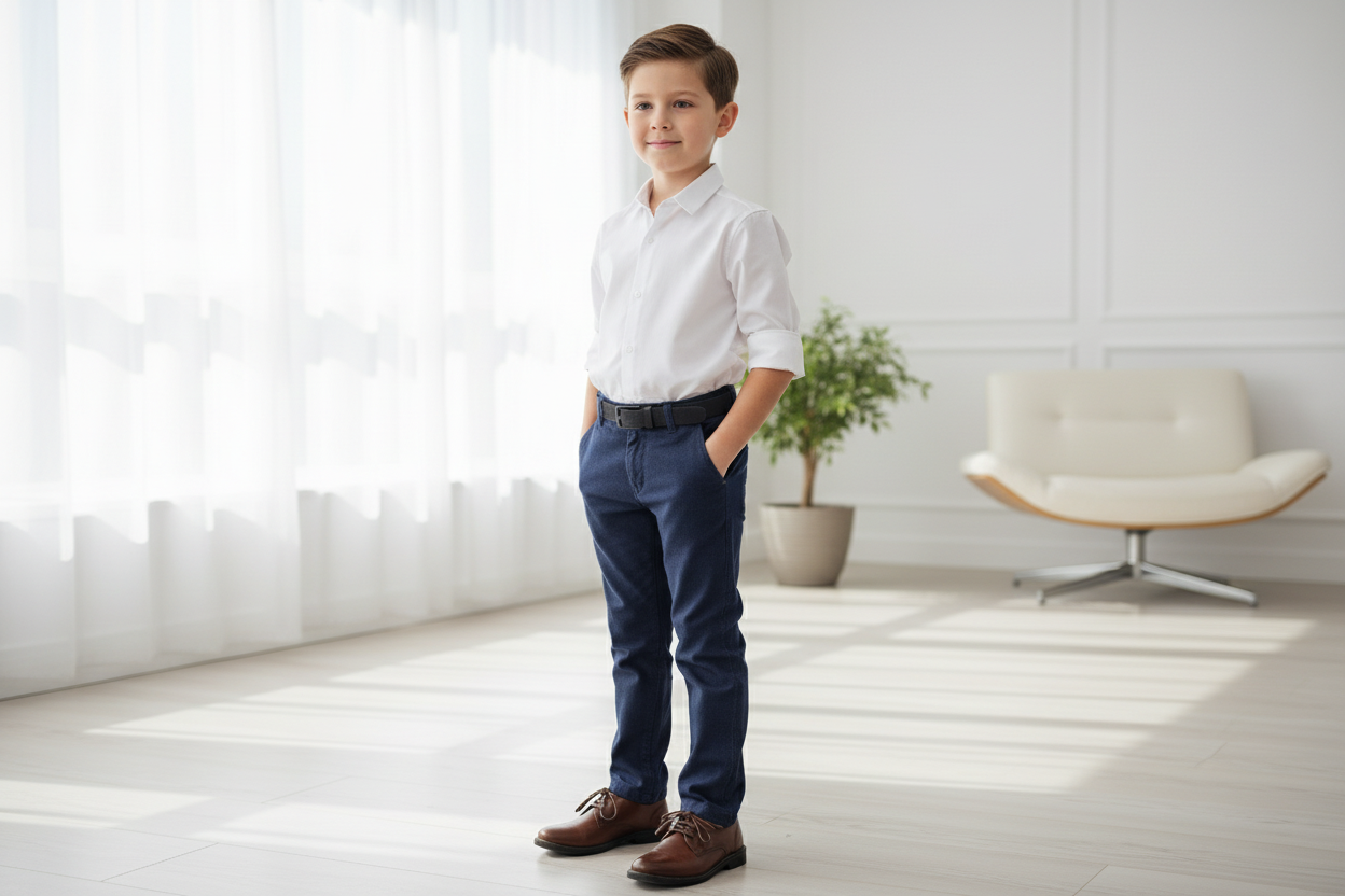 Boys Blue Stretchable Pants - Smart Dress Trousers