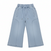 Light Blue Wide-Leg Girls Jeans - Elastic Waist with Drawstring