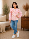 Girls’ Floral Print Ruffle Top (Peach)