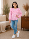 Girls’ Printed Floral Ruffle Top (Pink)