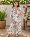 White Floral Embroidered Lawn Kurta with  Plazoo