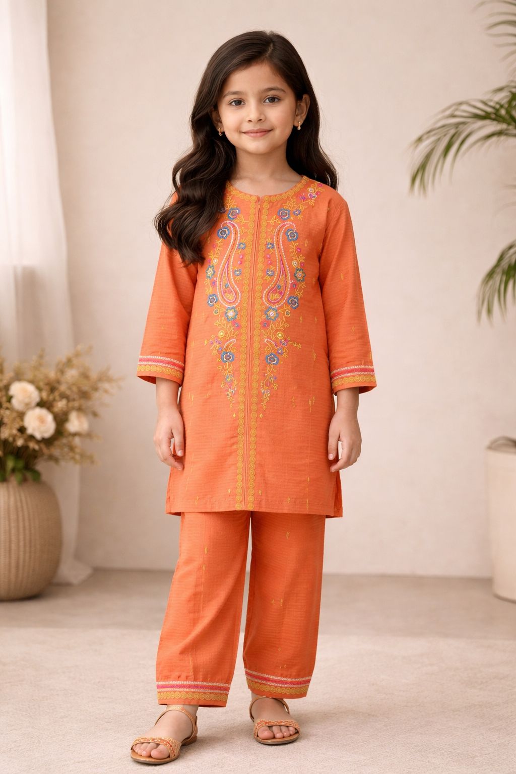 Premium Orange Embroidered Lawn Suit | Eid Collection
