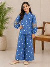 Blue Daisy Print Embroidered Co-ord Set – Girls