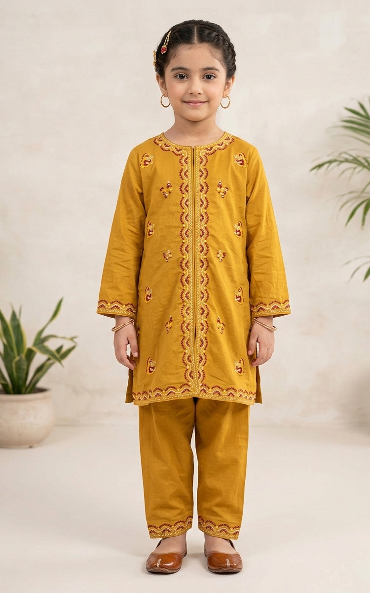 Mustard Embroidered Traditional Suit | Eid Collection