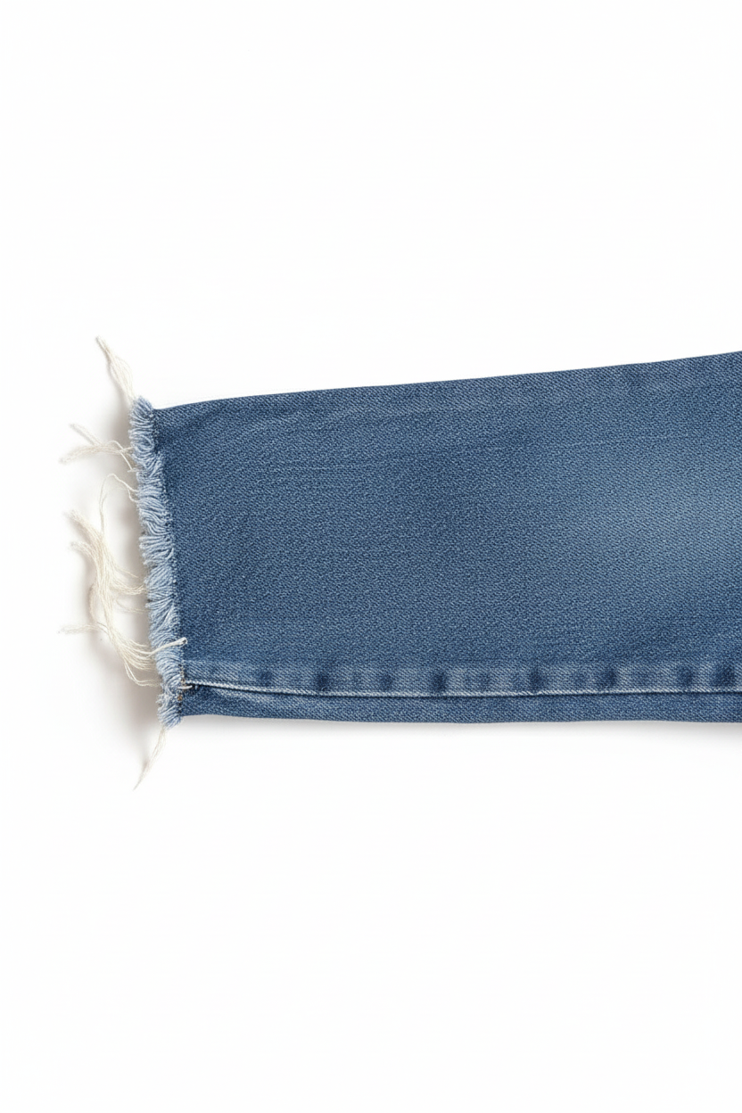 Kids Denim Jeans with Bee & Flower Embroidery - Frayed Hem